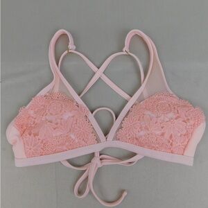 Xhilaration Strappy Mesh Panel Floral Crochet Bikini Top